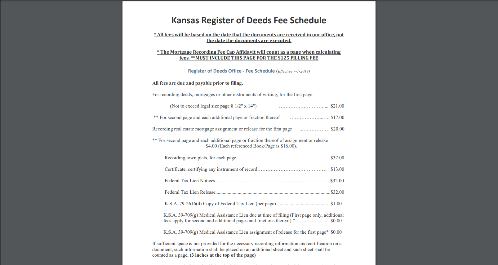 Service Image Fee Schedule